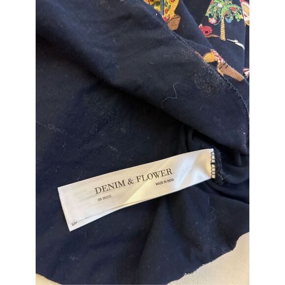 Denim & Flower Ricky Singh Shirt Santa Palm trees small S rn#86220 Black Red - Picture 7 of 7